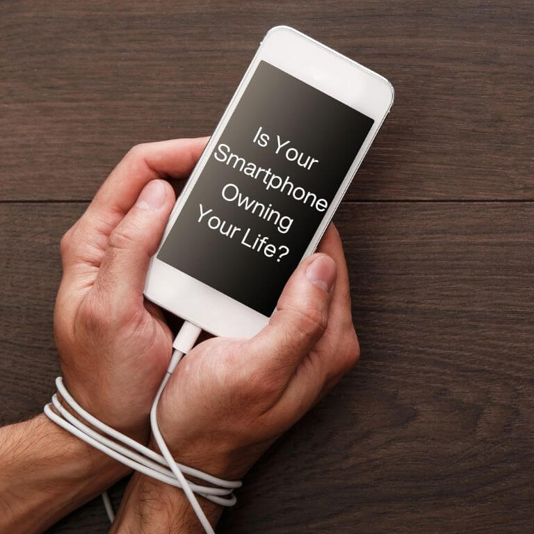 Take back control. Person addicted to their smartphone
