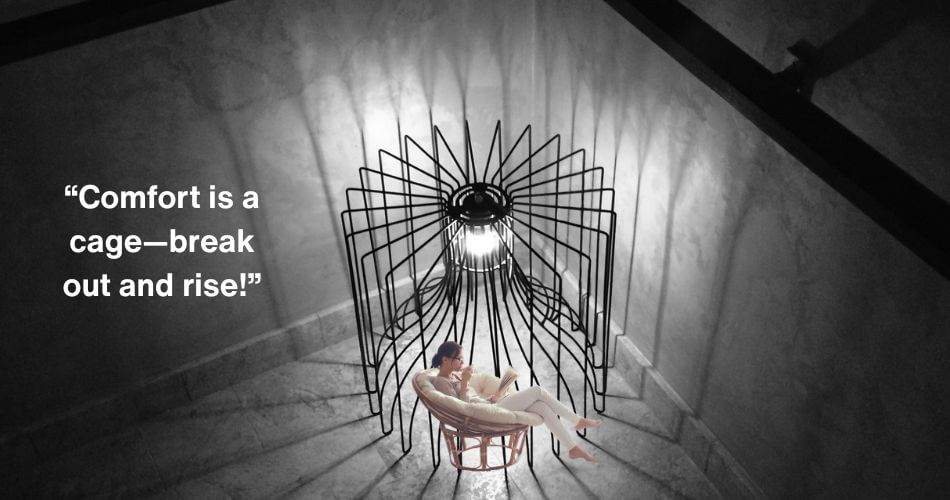 Unlock Unlimited Motivation. Comfort trapping a woman in a cage