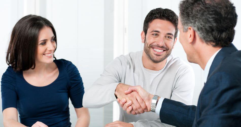 Closing more deals. Client and agent shaking hands on successful dialogue