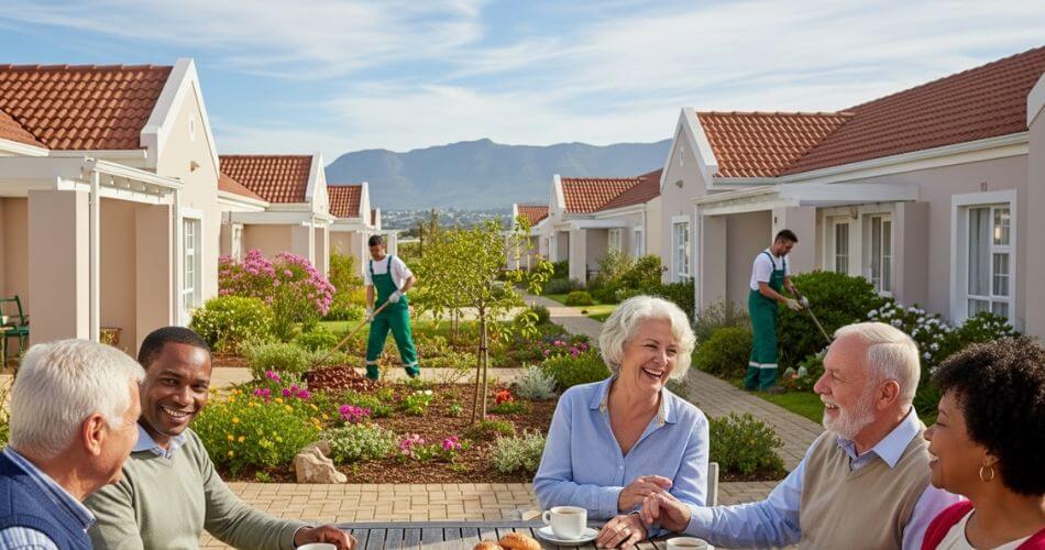 Life Rights vs Sectional Title. A friendly retirement village setting with tidy cottages and shared gardens