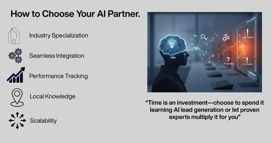AI lead Generation For Real Estate. Infographic for an image titled How to Choose Your AI Partner.