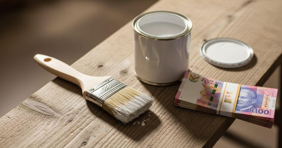 Brackenfell seniors downsizing financial solutions. Funding pre-sale home repairs for a senior's home, showing paint and money.