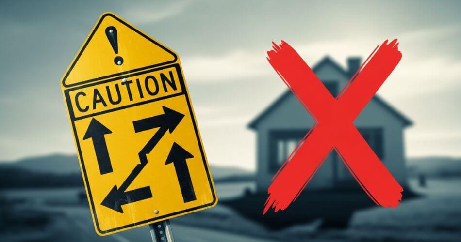 Guide to Selling Your Home in Brackenfell. Red warning sign over house silhouette, symbolizing common seller mistakes.