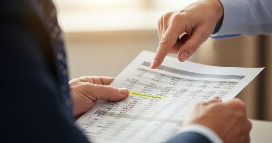 What to look for in a real estate agent. An agent clearly pointing out a specific clause in a document to a client.