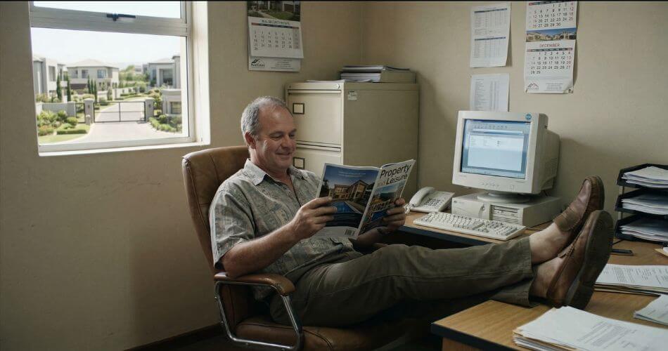 Why Am I Failing As A Real Estate Agent. Relaxed real estate agent sitting with feet on desk.
