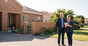 Downsizing Your Home in Brackenfell. Senior couple outside their Brackenfell home before downsizing