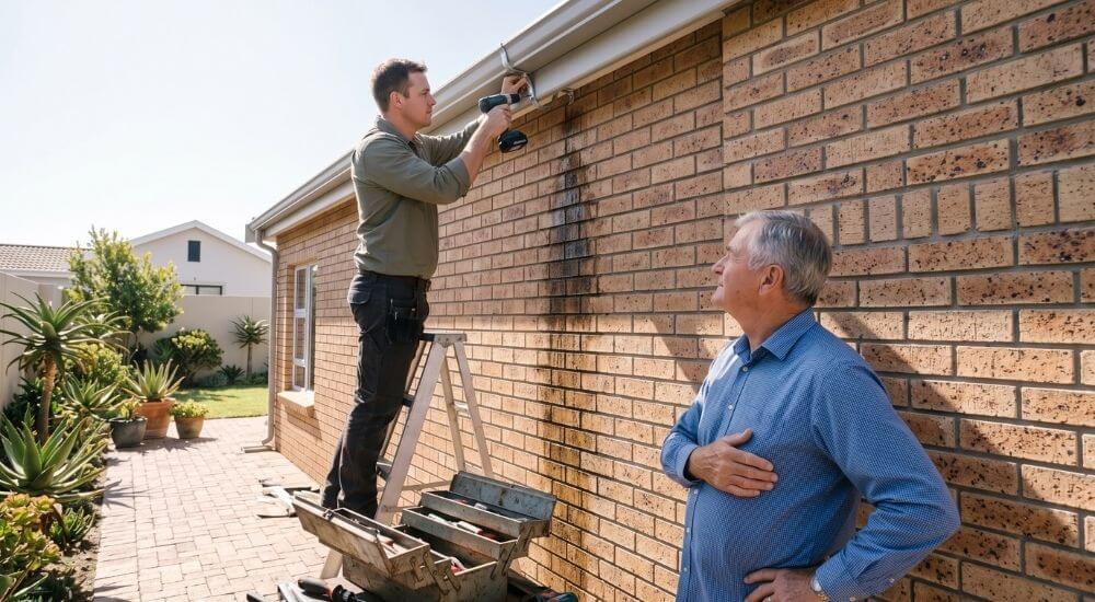 Downsizing Your Home in Brackenfell. Worker repairing a gutter before a Brackenfell home sale.