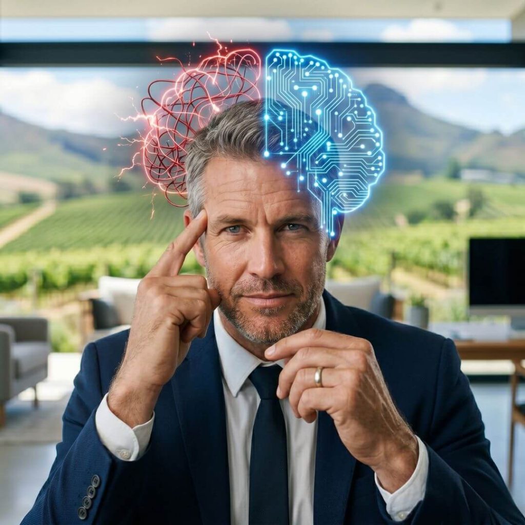 Real Estate Mindset and Sales Psychology. Real estate agent rewiring his brain for sales strategy.
