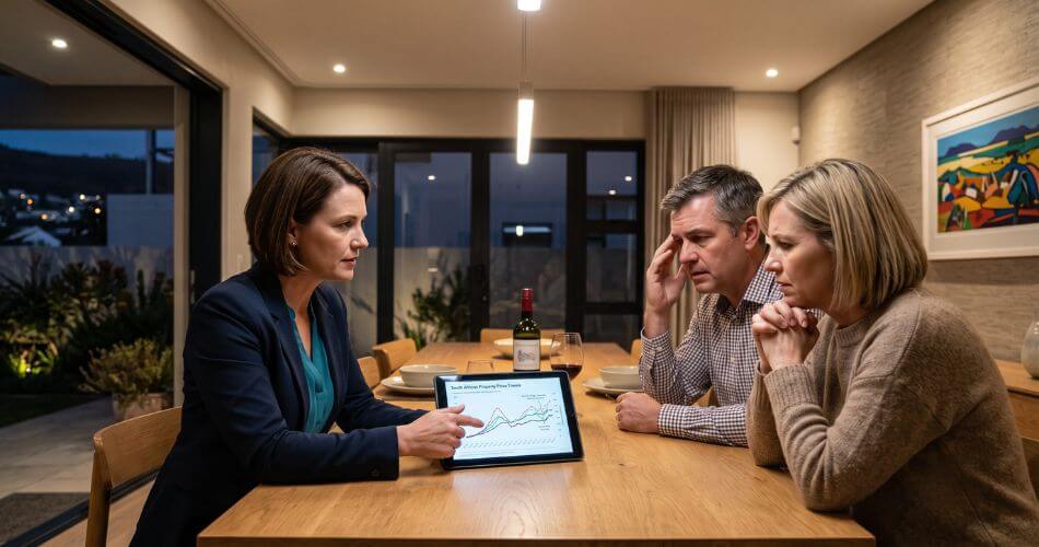 Real Estate Agent Personality Traits. Estate agent showing realistic property market data to sellers