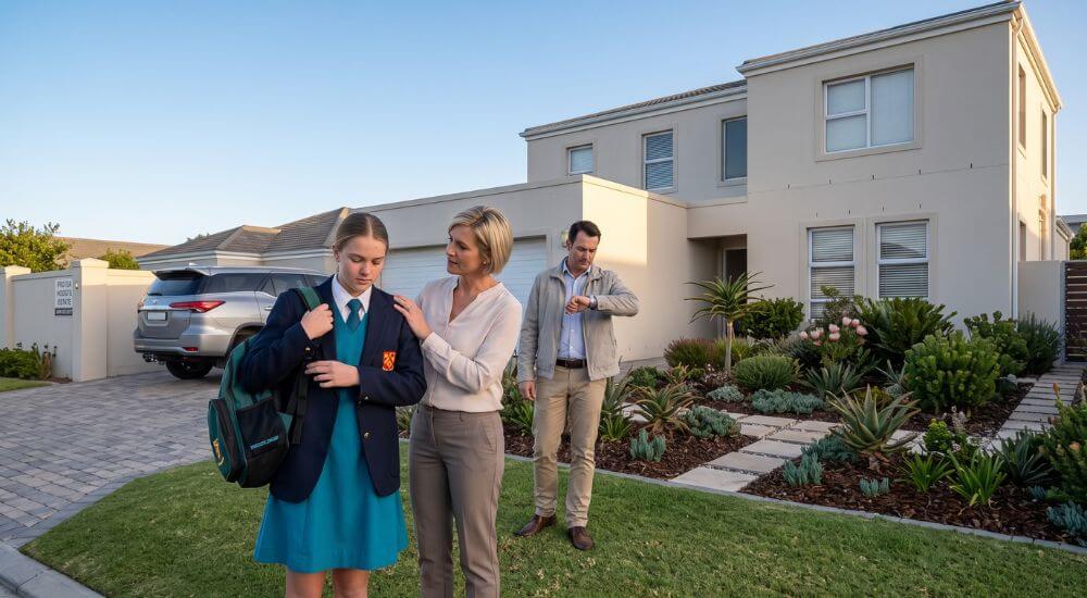 How To Accurately Value a House in Brackenfell. Family outside their home in Protea Hoogte, Brackenfell
