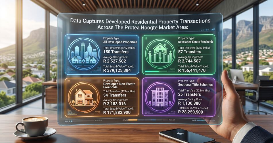 Protea Hoogte Real Estate Agent. Data captures developed residential property transactions across the Protea Hoogte market area
