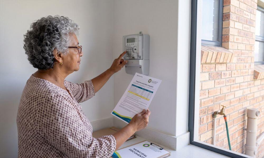 How to Apply for Pensioner Rates Rebate in Brackenfell. Brackenfell pensioner checking prepaid electricity meter for City of Cape Town lifeline tariff free units