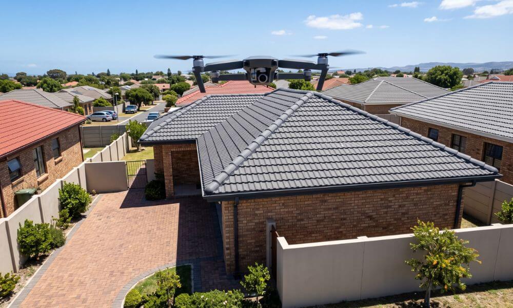 How to Apply for Pensioner Rates Rebate in Brackenfell. Drone capturing rooftop imagery for City of Cape Town general valuation roll affecting Brackenfell pensioner rates rebate