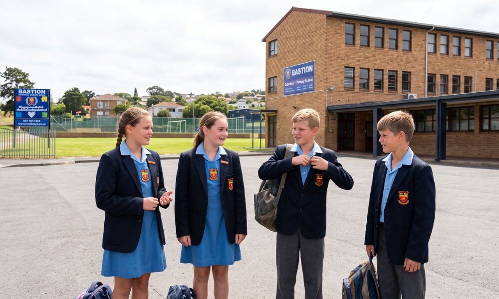 Living in Protea Hoogte Brackenfell. Primary school learners in uniform outside Laerskool Bastion in Brackenfell, a public primary school near Protea Hoogte