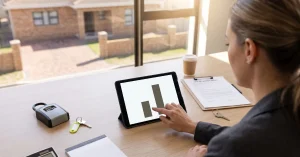 Cape Town 183-day rule short-term letting. Cape Town property agent comparing Airbnb short-term letting income with a long lease rental yield on a tablet