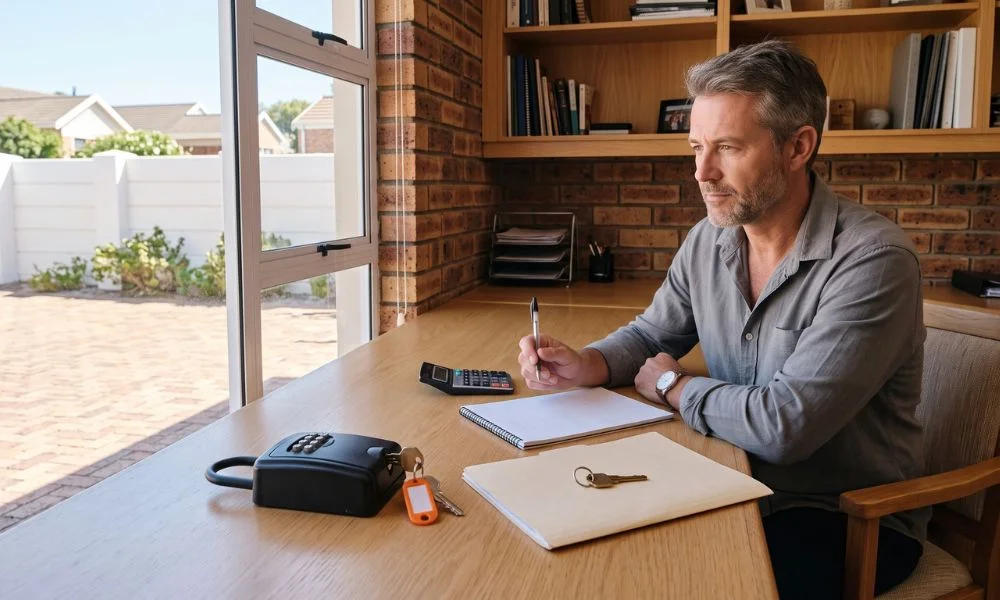 Cape Town 183-day rule short-term letting. Cape Town property owner weighing a short-term rental lockbox against a long lease folder