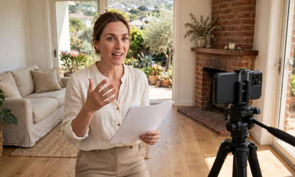 Instagram Marketing for Cape Town Estate Agents. Estate agent recording a 30-second property market Reel from a script
