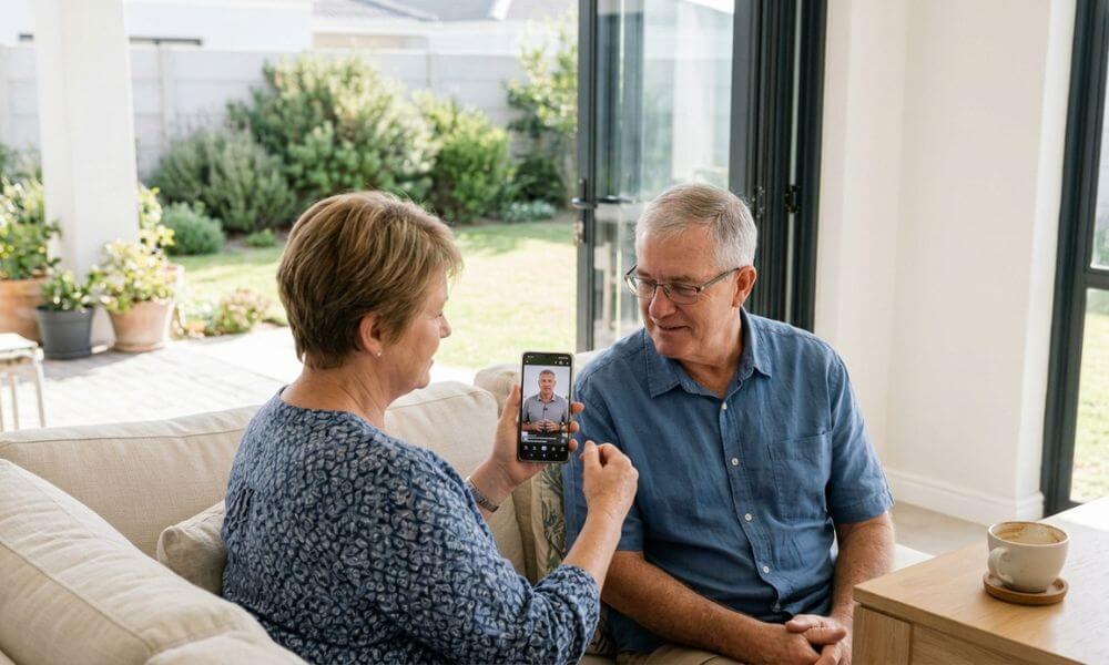 Instagram Marketing for Cape Town Estate Agents. Homeowner couple watching an estate agent’s Instagram video on smartphone