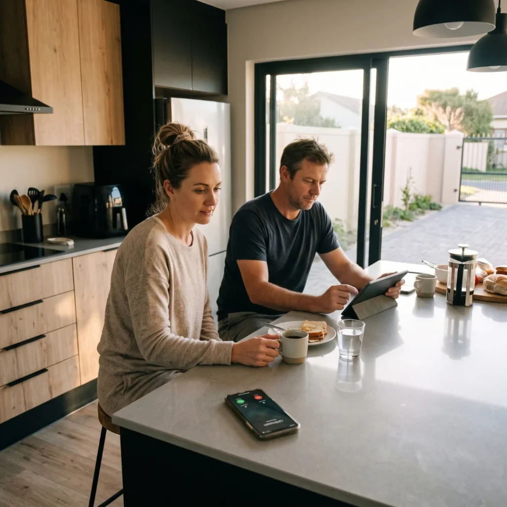 Northern Suburbs estate agents. Brackenfell homeowner couple ignoring an unknown cold call illustrating estate agent cold calling resistance